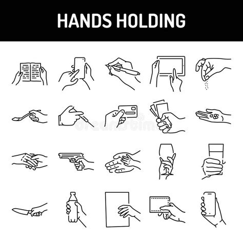 Hands Holding Line Icons Set Isolated Vector Element Stock Vector