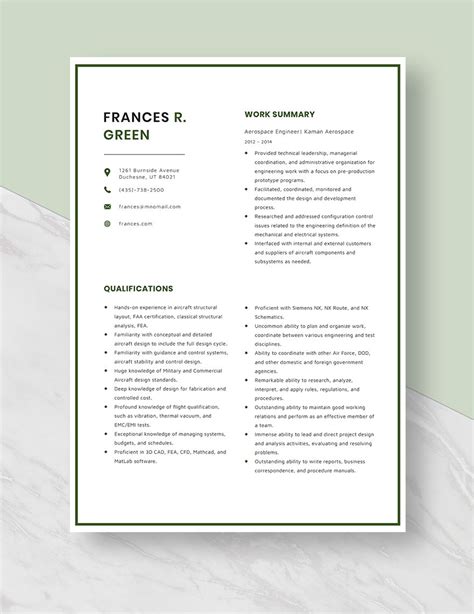 Aerospace Engineer Resume Template - Word, Apple Pages, PDF | Template.net