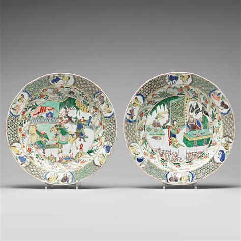 A Large Pair Of Famille Verte Dishes Qing Dynasty Kangxi 1662 1722