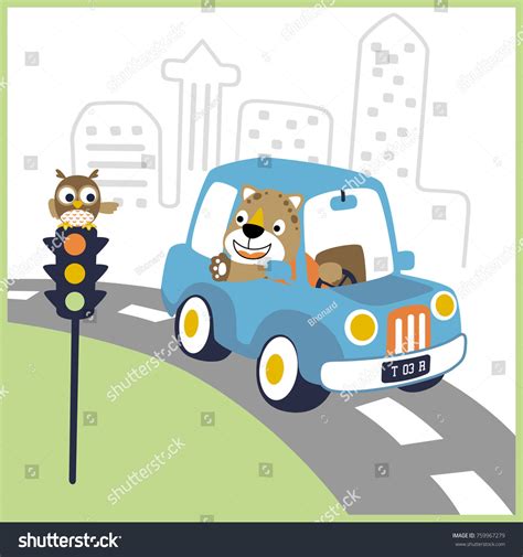 Vector Cartoon Funny Cat Driving Car Stock Vector (Royalty Free ...