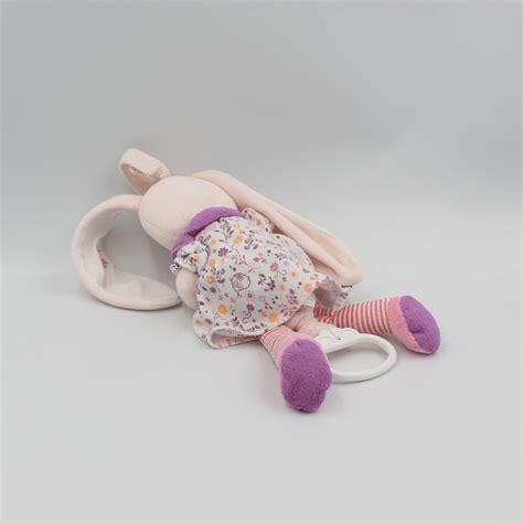 Doudou Musical Lapin Rose Violet Orange Oiseau Tex