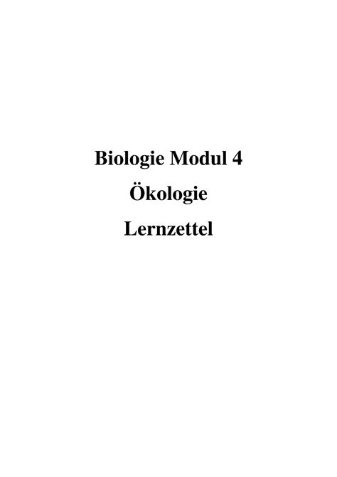 Lernzettel Kologie Vorlesung Biologie Modul Kologie Lernzettel