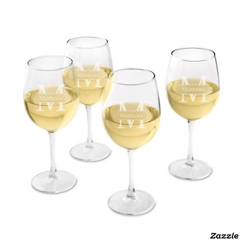 Set Of 4 Elegant Stamped Monogram Wine Glasses Engraved Wine Glasses White Wine Glass Set