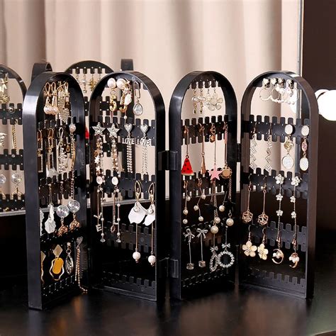 Folding Earrings Studs Display Rack Necklace Jewelry Shelf Stand Holder