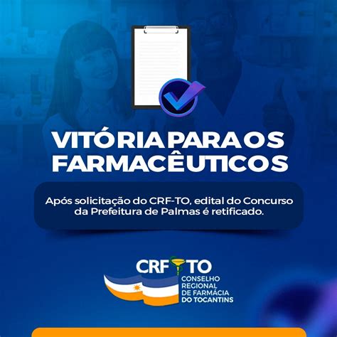 Retificação Do Edital Do Concurso Da Prefeitura De Palmas Para Farmacêutico Crf