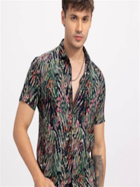 Buy Snitch Green Classic Slim Fit Floral Printed Casual Shirt Shirts