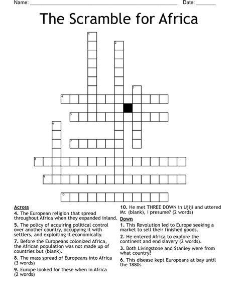 The Scramble For Africa Crossword Wordmint