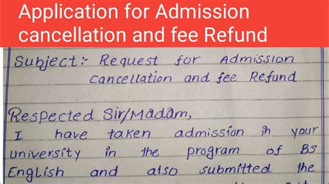 Application For Fee Refund And Admission Cancellation For All Students