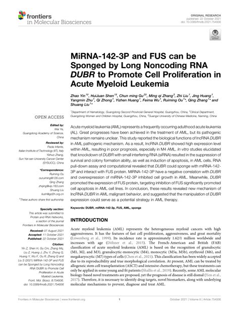 Pdf Mirna P And Fus Can Be Sponged By Long Noncoding Rna Dubr To