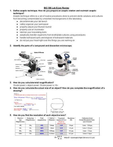 BIO 108 Lab Exam Review This Document Contains A Summary For All Of