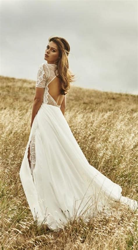 Vintage Boho Summer Beach Wedding Dresses Princess Backless Lace Chiffon Skirt Open Back Elegant