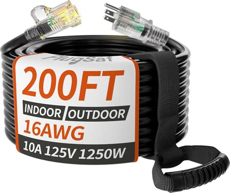 Plugsaf 163 Gauge Black Outdoor Extension Cord 200 Ft Waterproof With Lighted Indicator Cold