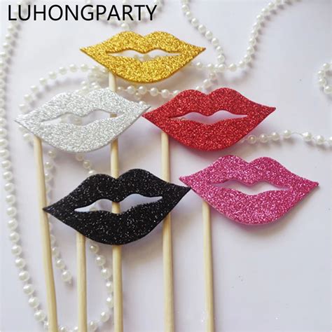 5pcs Mouth Lip Glitter Gold Red Photo Booth Props Birthday Wedding