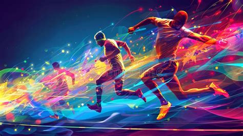 A Colorful Painting Of Three Men Running On A Track Stock Image Image