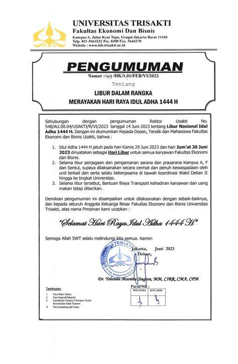 Pengumuman Libur Hari Raya Idul Adha H Prodi S Ekonomi Pembangunan