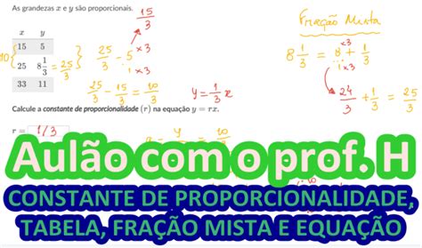 Constante De Proporcionalidade Tabela Fração Mista E Função