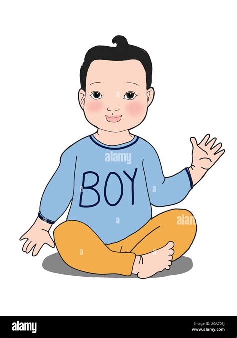 Cute ,cartoon ,boy baby sitting ,hi five,illustration Stock Photo - Alamy