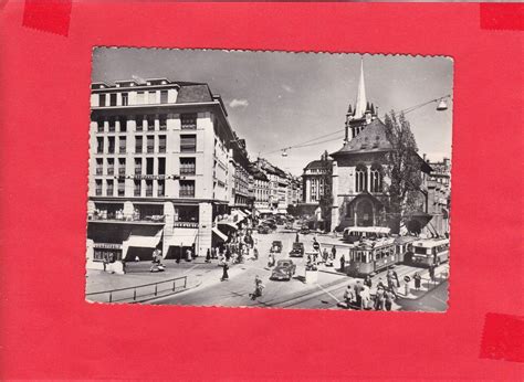 Lausanne Place et église St Francois Oldtimer Tram belebt Kaufen