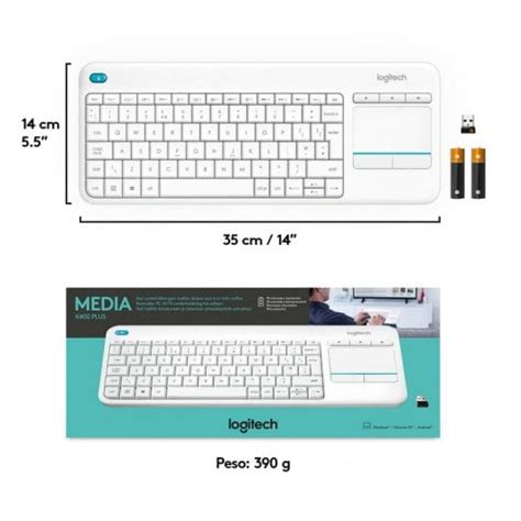 Logitech K400 Teclado Inalámbrico Con Touchpad Blanco