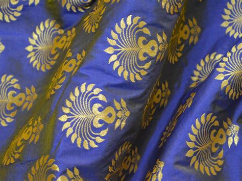 Blue Brocade Fabric By The Yard Indian Fabric Banaras Brocade Etsy