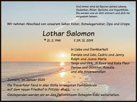 Traueranzeigen Von Lothar Salomon Trauer Hna De