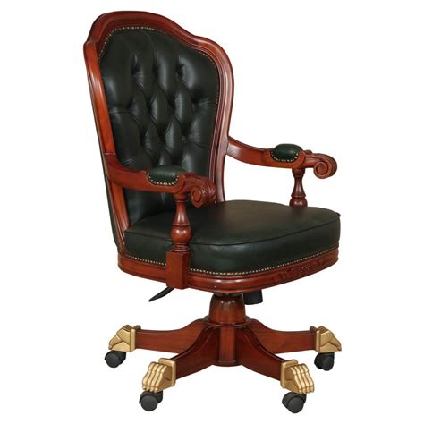 Sevan Mahogany Wood Leather Tufted Rolling Executive Office Chair