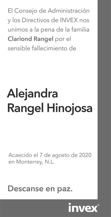 Se Ora Alejandra Rangel De Clariond Obituario Esquela