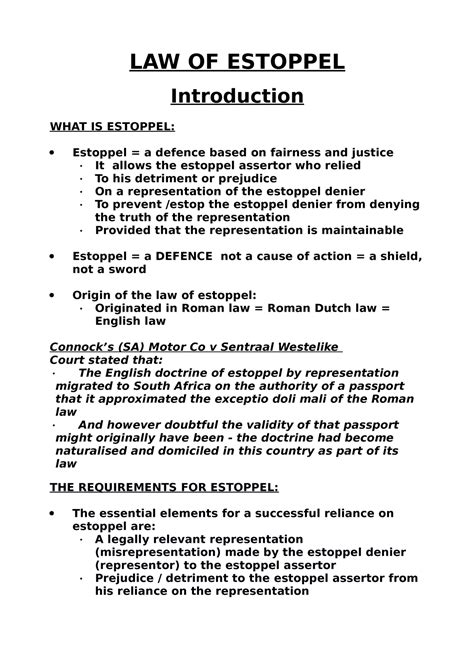 Law Of Estoppel Lecture Notes Law Of Estoppel Introduction What