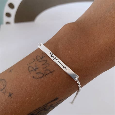 Pulseira De Prata Chapa Adulto Personalizada Charm Comprinhas