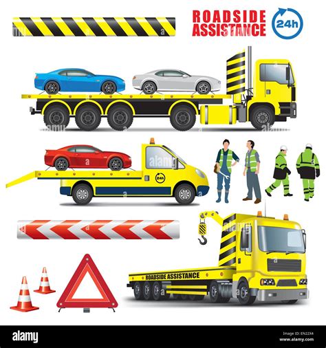 Roadside Assistance Car Towing Truck Icon Vector Color Illustration On White Background Stock