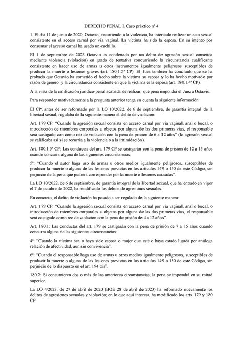 Caso Pr Ã¡ctico De Derecho Penal I NÂº 4 Derecho Penal I Caso