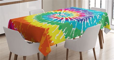 Tie Dye Decor Tablecloth Digital Spiral Vortex Vibrant Rainbow Colored