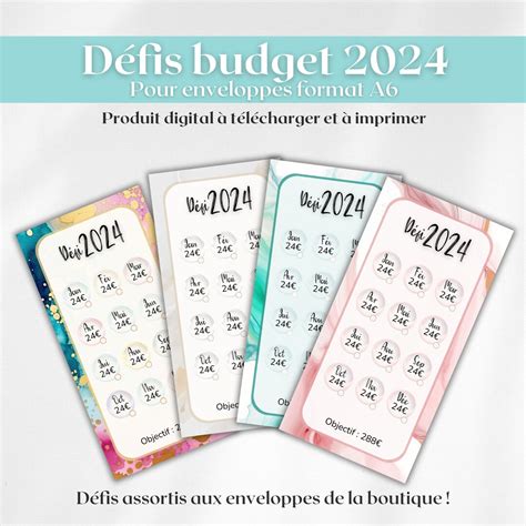 Défi Budget 2024 Challenge économies Et épargne Enveloppes Budget A6