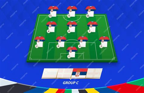 Premium Vector | Football field with Serbia team lineup for European