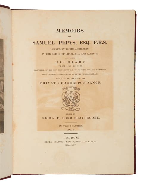 Pepys Samuel First Edition Of His Famous Diary Fine Books And