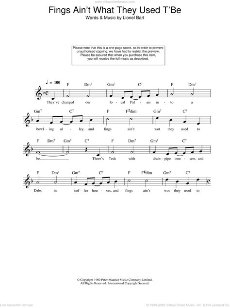 Fings Ain't Wot They Used T'Be sheet music (fake book) (PDF)