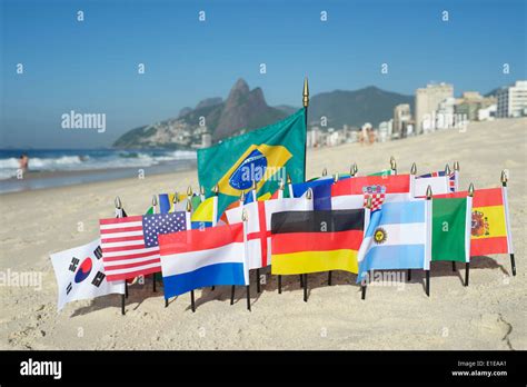 International Football Country Flags On Ipanema Beach In Rio De Janeiro