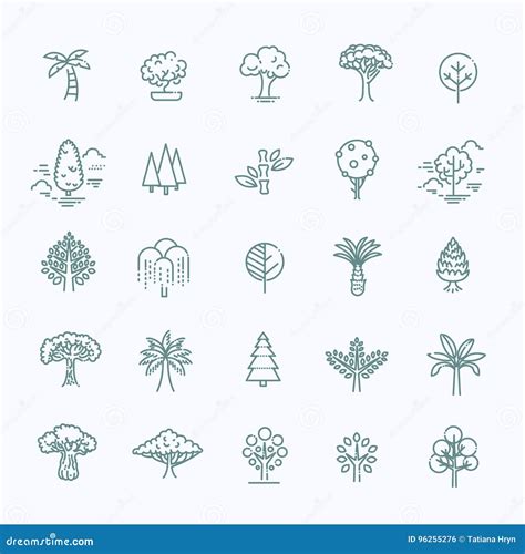 Set Of Tree Shape Vector Line Icons Stock Vector Illustration Of