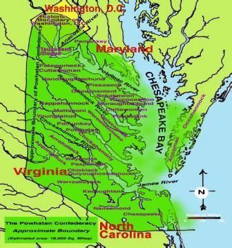 Map of the Powhatan Confederacy. Included in the picture are the names ...