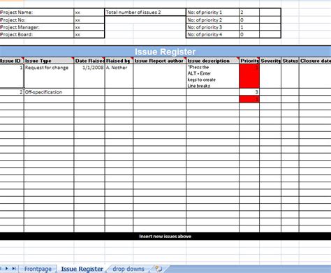 Prince2 Issue Log Excel Template | Prince2 Issues Log