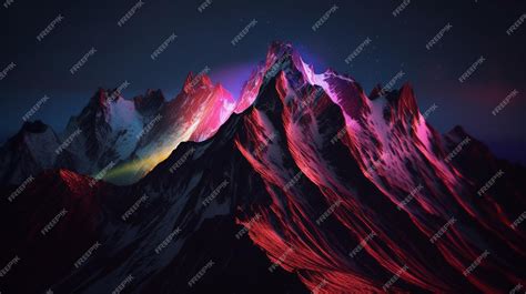 Premium AI Image | A mountain range with a purple and pink light on it.