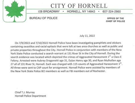 Hornell Police Department arrest three, each charged with 115 felony ...