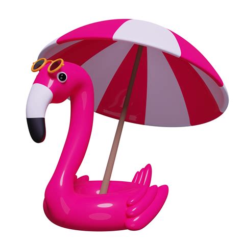 3d Red Inflatable Flamingo With Sunglasses Umbrella Isolated Summer