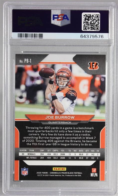 Panini Chronicles Football Pb Joe Burrow Prizm Black Rc Psa