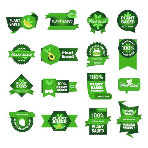 Premium Vector Set Plant Based Natural Product Stickers Organic