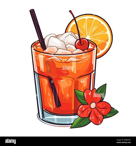 Mai Tai. Mai Tai cocktail hand-drawn comic illustration. Vector doodle ...