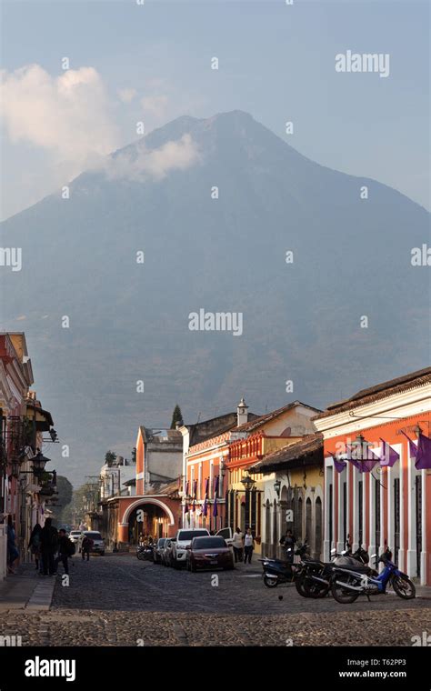 Antigua Guatemala and Mount Agua volcano ( Volcan de Agua ) towering ...