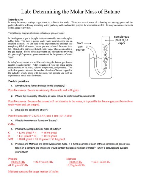 Determining The Molar Mass Of Butane Lab Answers Lab Determining The