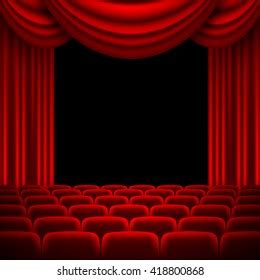 Theater Cinema Auditorium Screen Red Curtains Stock Vector Royalty