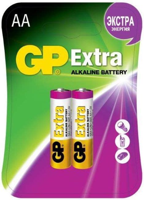 Батарейка AA LR6 2шт GP Extra Alkaline алкалиновая 1,5 В (15AX-2CR2 ...